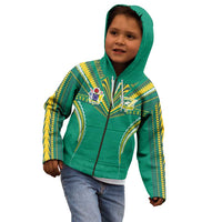 Custom Cook Islands Rugby Kid Hoodie Tatau Art Sport Style Green Color LT03 - Polynesian Pride