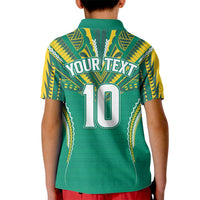 Custom Cook Islands Rugby Kid Polo Shirt Tatau Art Sport Style Green Color