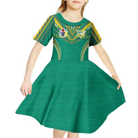 Custom Cook Islands Rugby Kid Short Sleeve Dress Tatau Art Sport Style Green Color