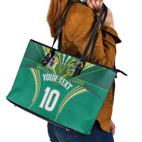 Custom Cook Islands Rugby Leather Tote Bag Tatau Art Sport Style Green Color LT03 - Polynesian Pride
