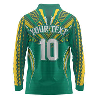 Custom Cook Islands Rugby Long Sleeve Polo Shirt Tatau Art Sport Style Green Color