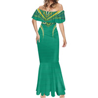 Custom Cook Islands Rugby Mermaid Dress Tatau Art Sport Style Green Color