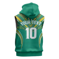 Custom Cook Islands Rugby Sleeveless Zip Hoodie Tatau Art Sport Style Green Color