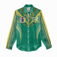 Custom Cook Islands Rugby Women Casual Shirt Tatau Art Sport Style Green Color