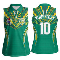 Custom Cook Islands Rugby Women Sleeveless Polo Shirt Tatau Art Sport Style Green Color