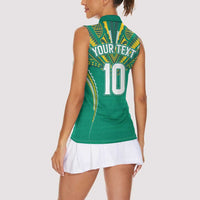 Custom Cook Islands Rugby Women Sleeveless Polo Shirt Tatau Art Sport Style Green Color