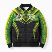 Custom Cook Islands Rugby Bomber Puffer Jacket Tatau Art Sport Style Black Color