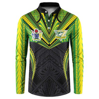 Custom Cook Islands Rugby Button Sweatshirt Tatau Art Sport Style Black Color LT03 Black - Polynesian Pride