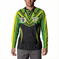 Custom Cook Islands Rugby Button Sweatshirt Tatau Art Sport Style Black Color LT03 - Polynesian Pride