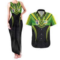 Custom Cook Islands Rugby Couples Matching Tank Maxi Dress and Hawaiian Shirt Tatau Art Sport Style Black Color