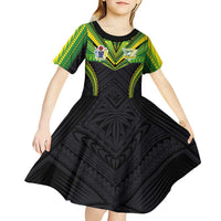 Custom Cook Islands Rugby Kid Short Sleeve Dress Tatau Art Sport Style Black Color