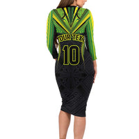 Custom Cook Islands Rugby Long Sleeve Bodycon Dress Tatau Art Sport Style Black Color
