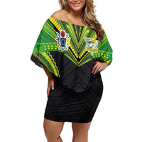 Custom Cook Islands Rugby Off Shoulder Short Dress Tatau Art Sport Style Black Color LT03 Women Black - Polynesian Pride