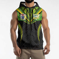 Custom Cook Islands Rugby Sleeveless Zip Hoodie Tatau Art Sport Style Black Color