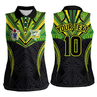 Custom Cook Islands Rugby Women Sleeveless Polo Shirt Tatau Art Sport Style Black Color