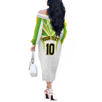 Custom Cook Islands Rugby Off The Shoulder Long Sleeve Dress Tatau Art Sport Style White Color