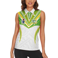 Custom Cook Islands Rugby Women Sleeveless Polo Shirt Tatau Art Sport Style White Color