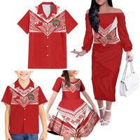 Custom Tonga Rugby Family Matching Off The Shoulder Long Sleeve Dress and Hawaiian Shirt Ngatu Motifs and Pacific Patterns