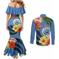 Micronesia Constitution Day Couples Matching Mermaid Dress and Long Sleeve Button Shirt Hibiscus and Tapa Tribal Pattern LT03 - Polynesian Pride