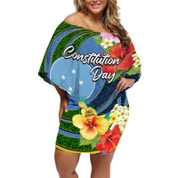 Micronesia Constitution Day Family Matching Off Shoulder Short Dress and Hawaiian Shirt Hibiscus and Tapa Tribal Pattern LT03 Mom's Dress Blue - Polynesian Pride