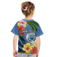 Micronesia Constitution Day Kid T Shirt Hibiscus and Tapa Tribal Pattern LT03 - Polynesian Pride