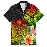 Polynesia Victory Day Family Matching Off Shoulder Short Dress and Hawaiian Shirt Tribal Turtle and Hibiscus LT03 Dad's Shirt - Short Sleeve Reggae - Polynesian Pride