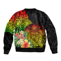 Polynesia Victory Day Sleeve Zip Bomber Jacket Tribal Turtle and Hibiscus LT03 - Polynesian Pride