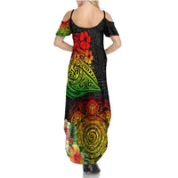 Polynesia Victory Day Summer Maxi Dress Tribal Turtle and Hibiscus LT03 - Polynesian Pride
