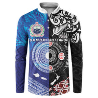 Samoa and Aotearoa Together Button Sweatshirt Tatau Art Tattoos-Taniko and Maori with Fern