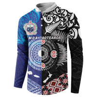 Samoa and Aotearoa Together Button Sweatshirt Tatau Art Tattoos-Taniko and Maori with Fern