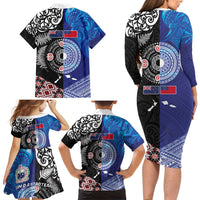 Samoa and Aotearoa Together Family Matching Long Sleeve Bodycon Dress and Hawaiian Shirt Tatau Art Tattoos-Taniko and Maori with Fern LT03 - Polynesian Pride