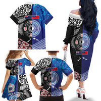 Samoa and Aotearoa Together Family Matching Off The Shoulder Long Sleeve Dress and Hawaiian Shirt Tatau Art Tattoos-Taniko and Maori with Fern LT03 - Polynesian Pride