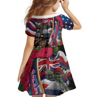 Hawaii and United States Memorial Day Kid Short Sleeve Dress Honor and Remember The Fallen