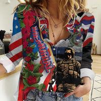 Hawaii and United States Memorial Day Women Casual Shirt Honor and Remember The Fallen