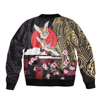 Japanese Culture and Hawaiian Tribal Bomber Jacket Sakura Blossom Tapa Pattern