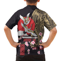 Japanese Culture and Hawaiian Tribal Kid Hawaiian Shirt Sakura Blossom Tapa Pattern