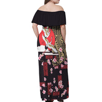 Japanese Culture and Hawaiian Tribal Off Shoulder Maxi Dress Sakura Blossom Tapa Pattern LT03 - Polynesian Pride