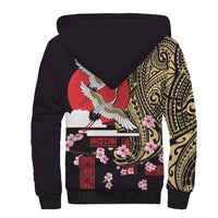 Japanese Culture and Hawaiian Tribal Sherpa Hoodie Sakura Blossom Tapa Pattern LT03 - Polynesian Pride