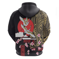 Japanese Culture and Hawaiian Tribal Zip Hoodie Sakura Blossom Tapa Pattern