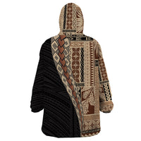 Samoa Siapo Motif Half Style Wearable Blanket Hoodie Brown Version