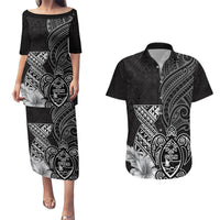 Guam Latte Stone Chamorro Culture Couples Matching Puletasi and Hawaiian Shirt Tapa Pattern LT03 Black - Polynesian Pride