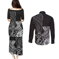 Guam Latte Stone Chamorro Culture Couples Matching Puletasi and Long Sleeve Button Shirt Tapa Pattern LT03 - Polynesian Pride