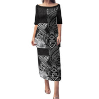 Guam Latte Stone Chamorro Culture Puletasi Tapa Pattern LT03 Long Dress Black - Polynesian Pride