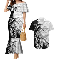 Guam Fish Hook and Palm Tree Couples Matching Mermaid Dress and Hawaiian Shirt Polynesian Pattern Half Style LT03 White - Polynesian Pride
