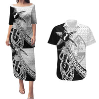 Guam Fish Hook and Palm Tree Couples Matching Puletasi and Hawaiian Shirt Polynesian Pattern Half Style LT03 White - Polynesian Pride