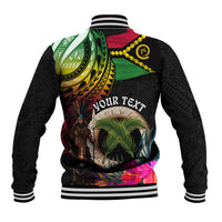 Personalised Vanuatu 44th Anniversary Baseball Jacket Boars Tusk and Melanesian Warrior Indipendens Dei LT03 - Polynesian Pride