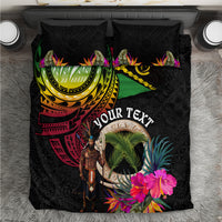 Personalised Vanuatu 44th Anniversary Bedding Set Boars Tusk and Melanesian Warrior Indipendens Dei LT03 Black - Polynesian Pride