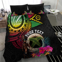 Personalised Vanuatu 44th Anniversary Bedding Set Boars Tusk and Melanesian Warrior Indipendens Dei LT03 - Polynesian Pride