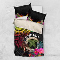Personalised Vanuatu 44th Anniversary Bedding Set Boars Tusk and Melanesian Warrior Indipendens Dei LT03 US Twin 172cm x 218cm Black - Polynesian Pride