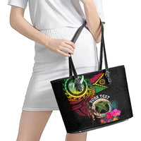 Personalised Vanuatu 44th Anniversary Leather Tote Bag Boars Tusk and Melanesian Warrior Indipendens Dei